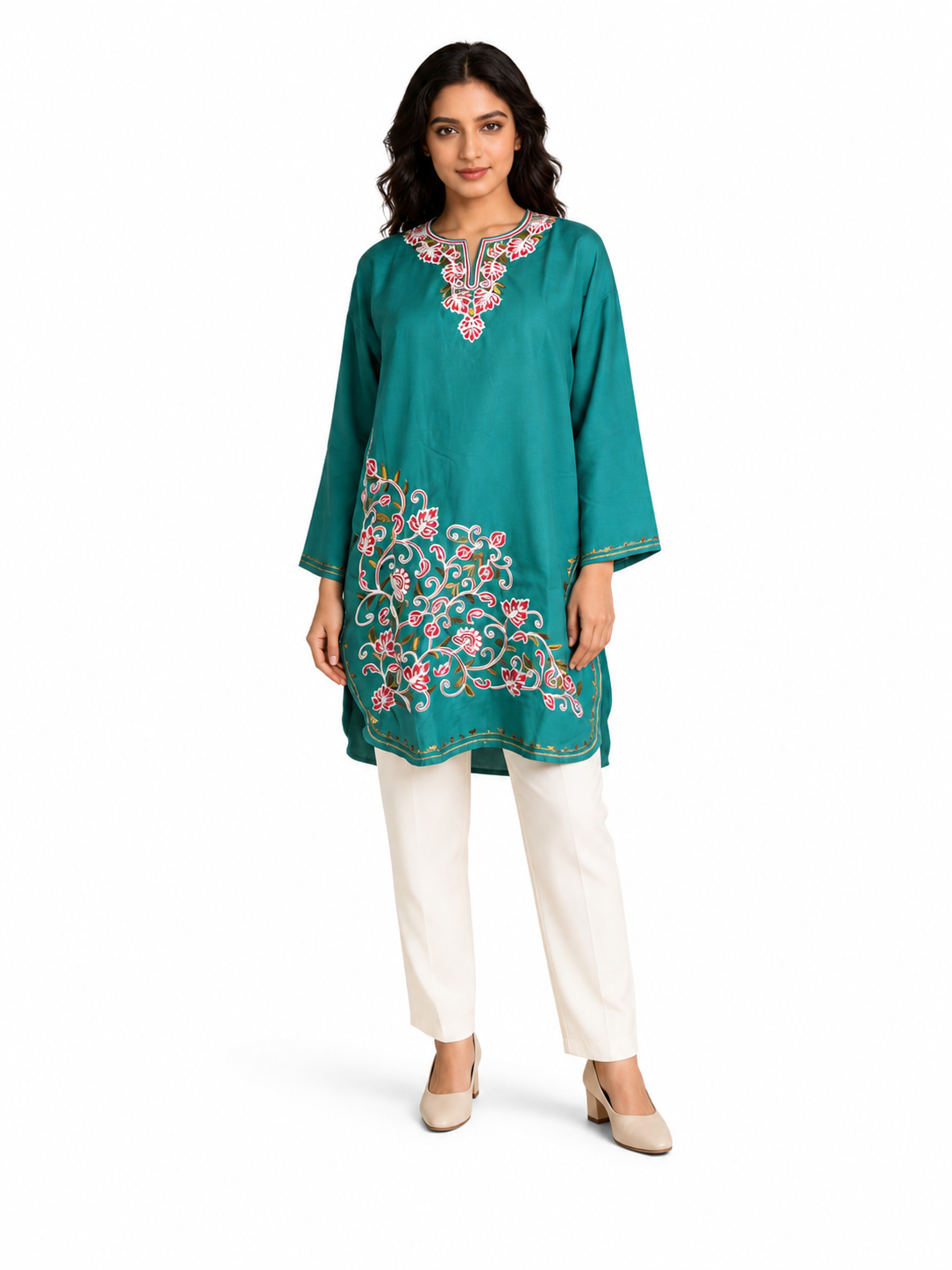 Noor : Aari embroidery summer kurti | Dark Teal